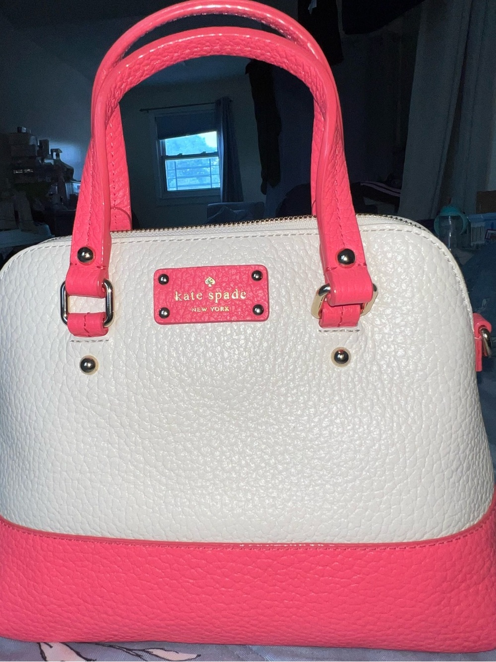 kate spade Cream and Pink Dome Satchel with Gold Hardware